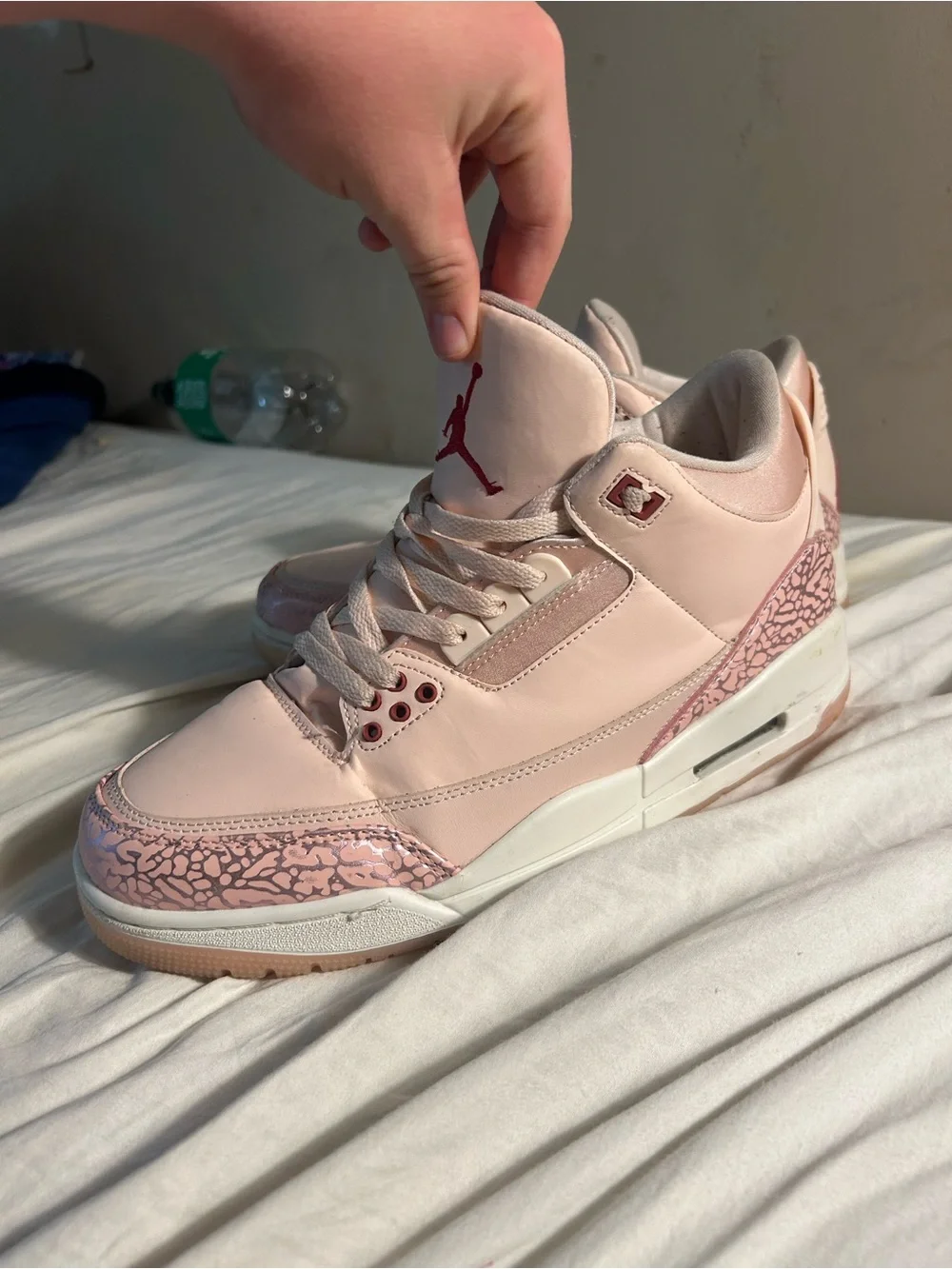 Jordan Pink Leather Retro 3 Sneakers with Elephant Print